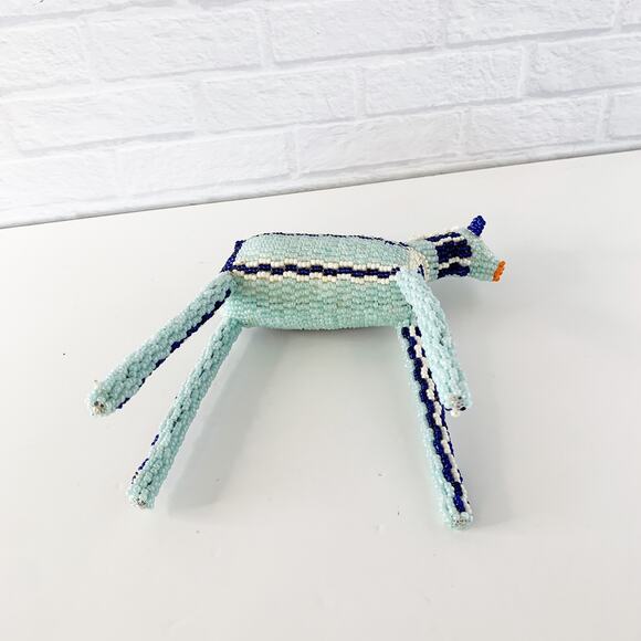 Beaded Horse Figure Sculpture South Africa Art 6" x 6" Blue Animal Long Legs - Picture 5 of 8